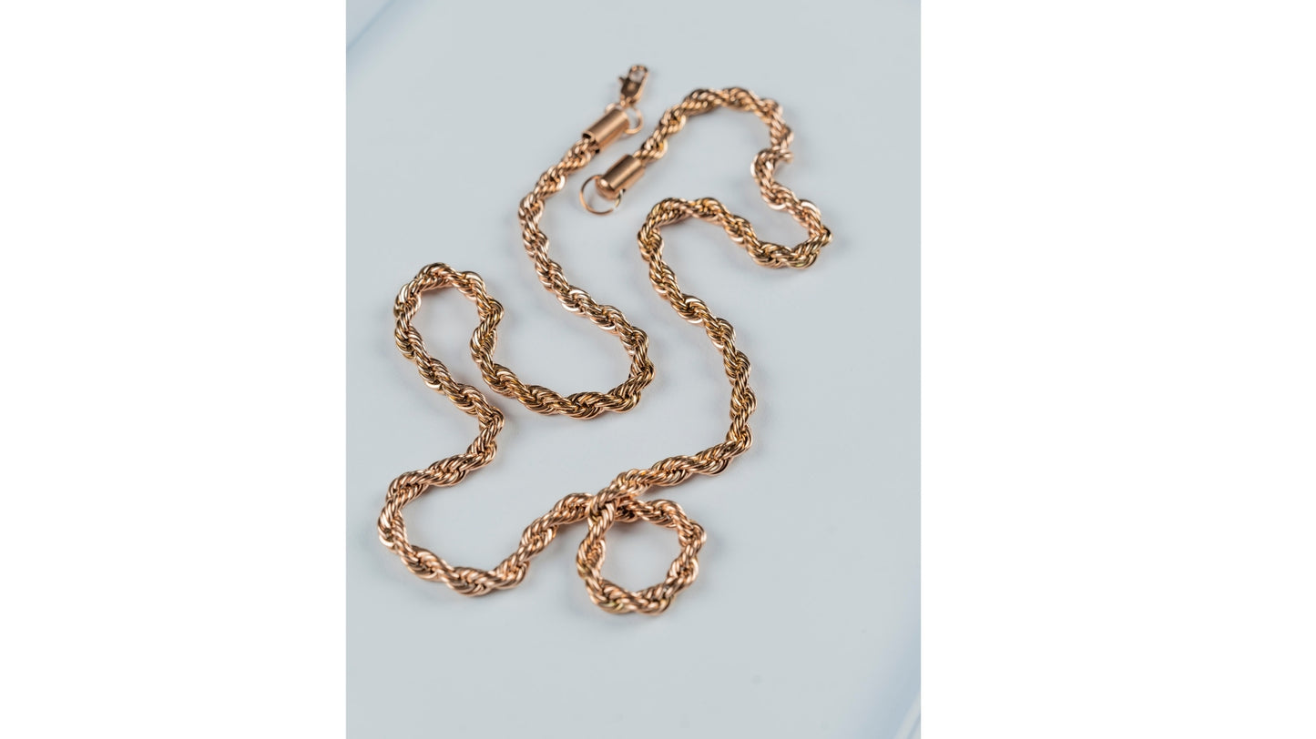 CADENA TEJIDO LARGO ORO ROSA 6MM X 65CMTS