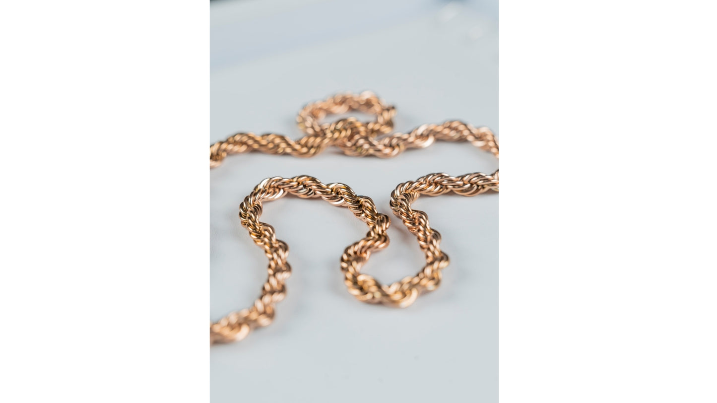CADENA TEJIDO LARGO ORO ROSA 6MM X 65CMTS
